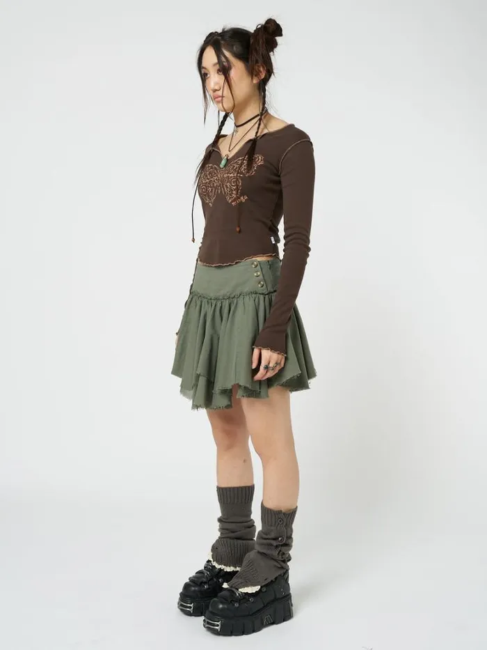 Clothing Minga London Skirts Flora Green Layered Asymmetrical Mini Skirt