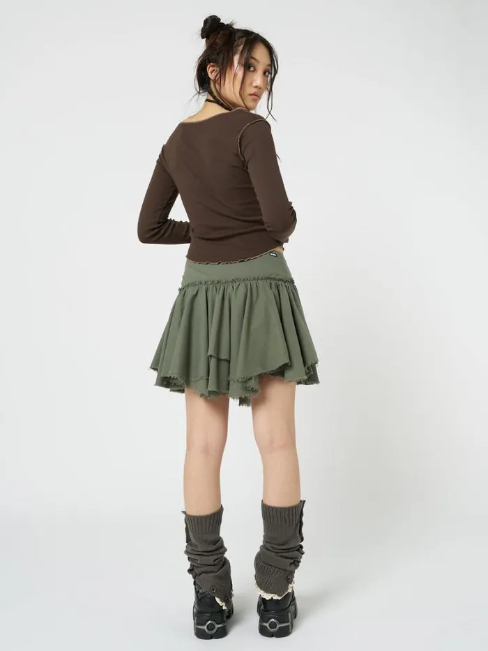 Clothing Minga London Skirts Flora Green Layered Asymmetrical Mini Skirt