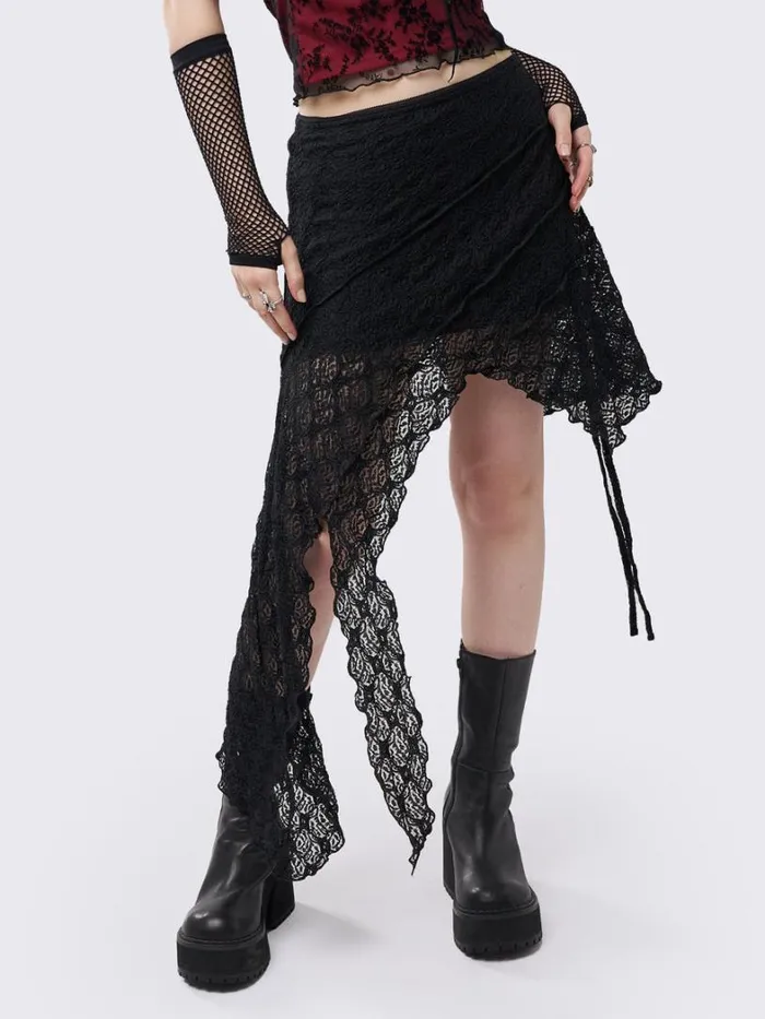 Clothing Minga London Skirts Honora Lace Ruffled Asymmetrical Skirt