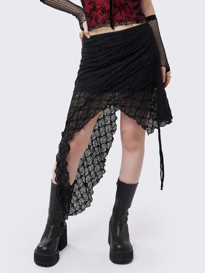 Clothing Minga London Skirts Honora Lace Ruffled Asymmetrical Skirt