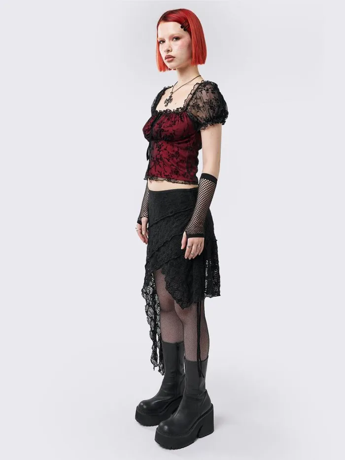 Clothing Minga London Skirts Honora Lace Ruffled Asymmetrical Skirt