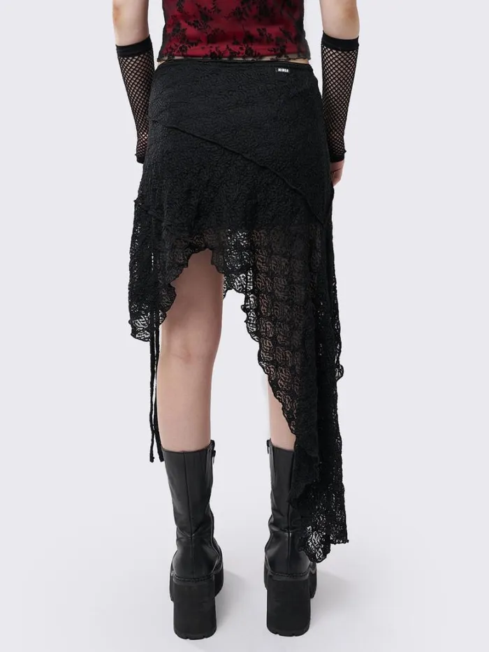 Clothing Minga London Skirts Honora Lace Ruffled Asymmetrical Skirt