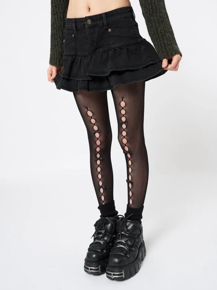 Clothing Minga London Skirts Kat Washed Black Denim Y2k Mini Skirt