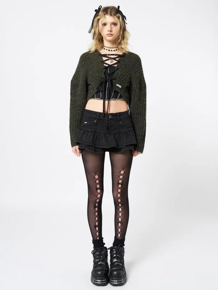 Clothing Minga London Skirts Kat Washed Black Denim Y2k Mini Skirt