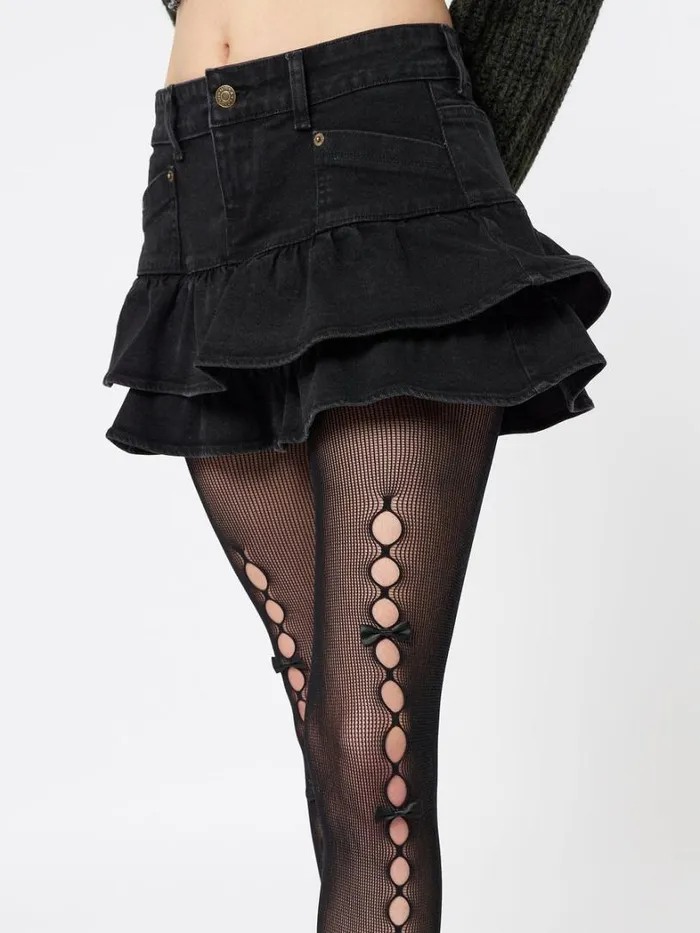 Clothing Minga London Skirts Kat Washed Black Denim Y2k Mini Skirt