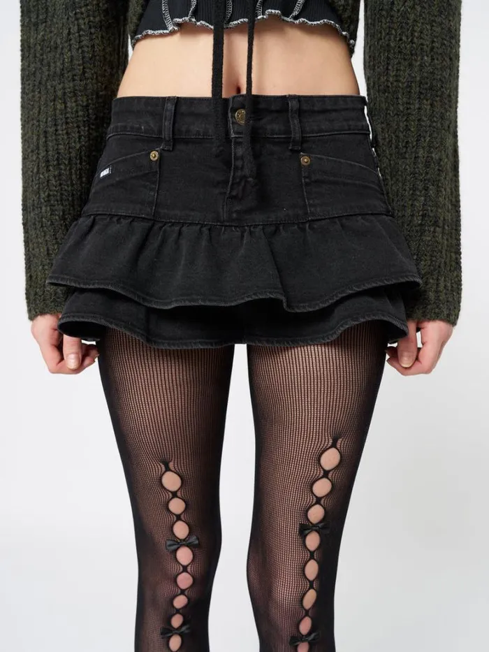 Clothing Minga London Skirts Kat Washed Black Denim Y2k Mini Skirt