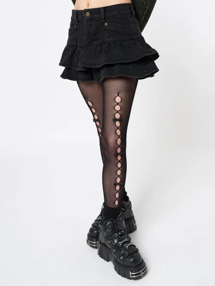 Clothing Minga London Skirts Kat Washed Black Denim Y2k Mini Skirt