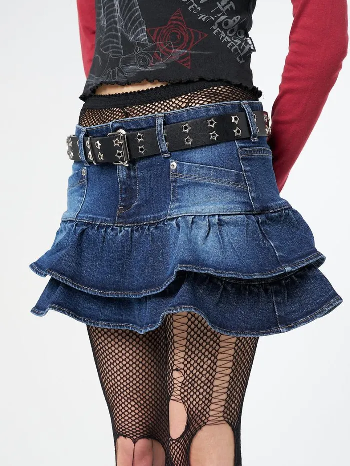 Clothing Minga London Skirts Kat Washed Blue Denim Y2K Mini Skirt