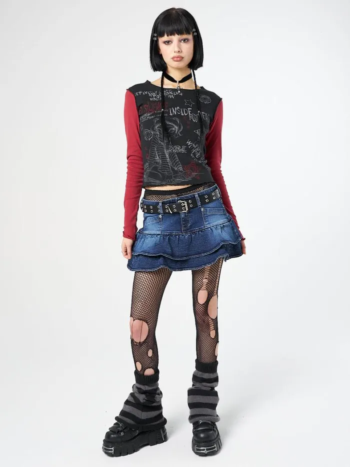 Clothing Minga London Skirts Kat Washed Blue Denim Y2K Mini Skirt