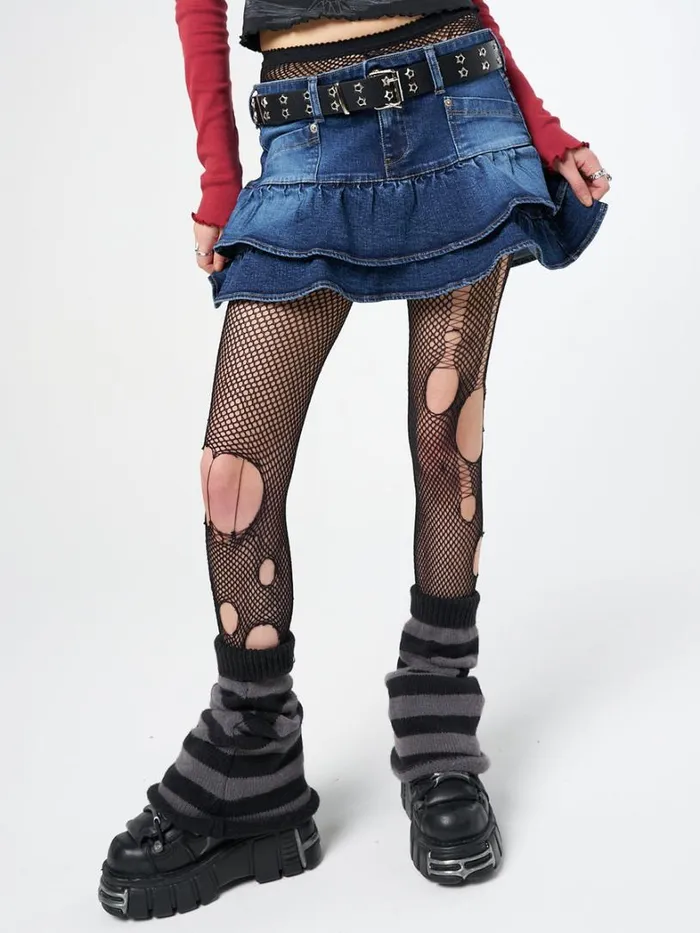 Clothing Minga London Skirts Kat Washed Blue Denim Y2K Mini Skirt