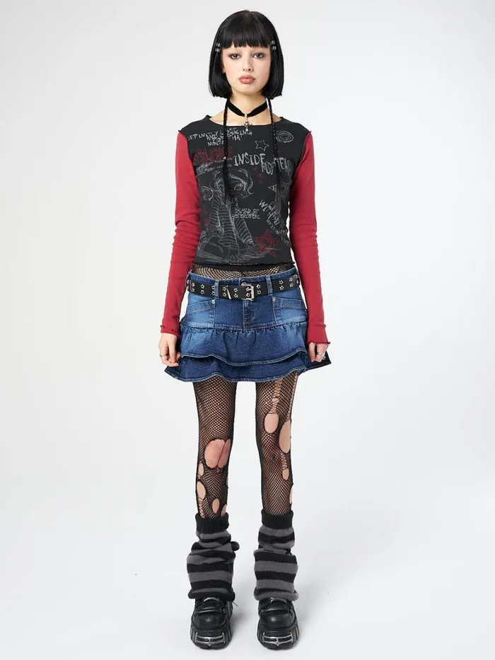 Clothing Minga London Skirts Kat Washed Blue Denim Y2K Mini Skirt