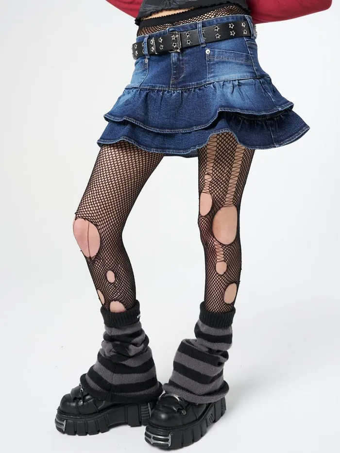 Clothing Minga London Skirts Kat Washed Blue Denim Y2K Mini Skirt