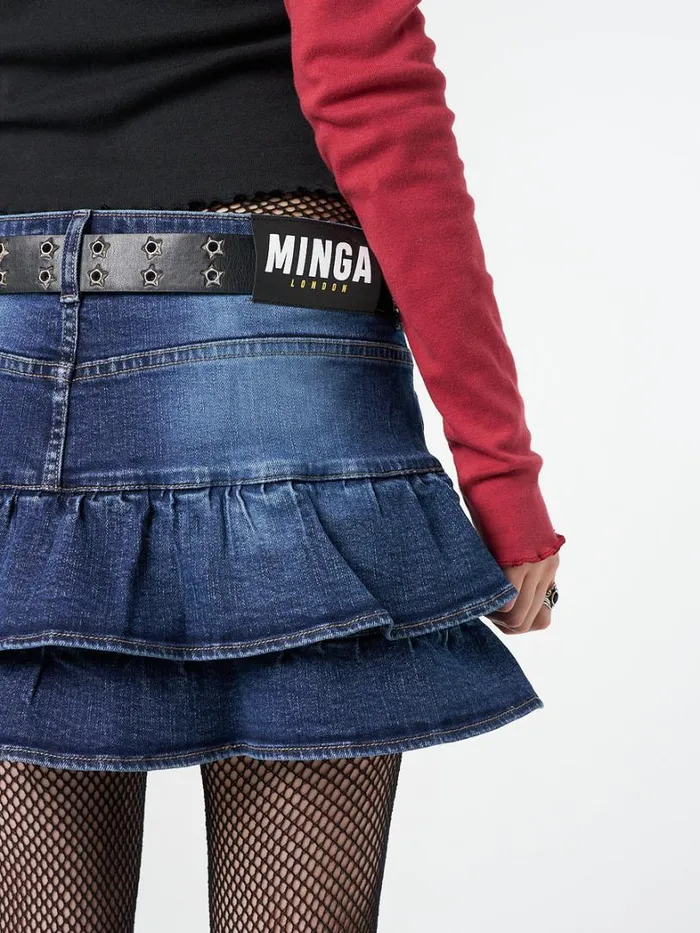 Clothing Minga London Skirts Kat Washed Blue Denim Y2K Mini Skirt