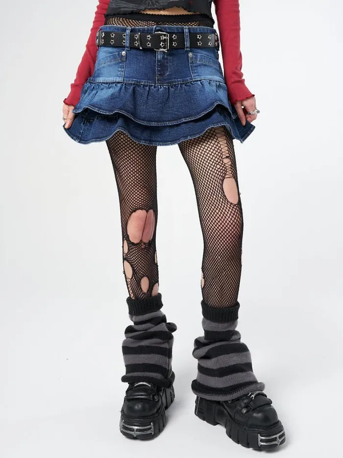 Clothing Minga London Skirts Kat Washed Blue Denim Y2K Mini Skirt