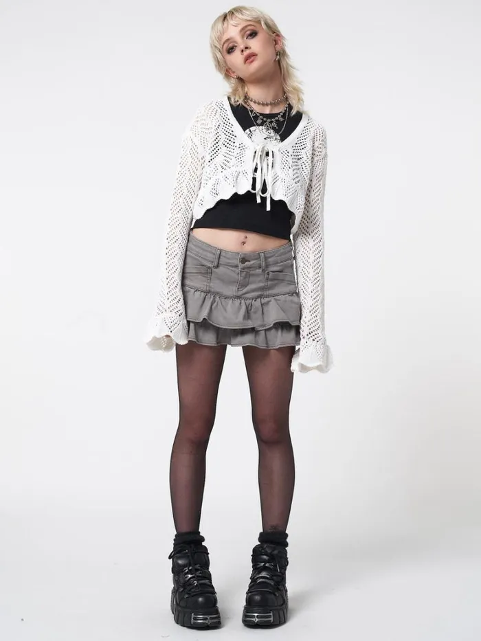 Clothing Minga London Skirts Kat Washed Grey Denim Y2k Mini Skirt