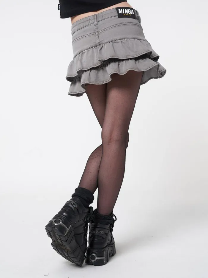 Clothing Minga London Skirts Kat Washed Grey Denim Y2k Mini Skirt