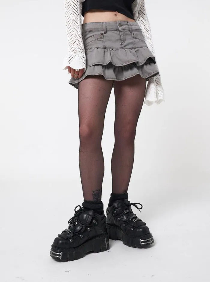 Clothing Minga London Skirts Kat Washed Grey Denim Y2k Mini Skirt