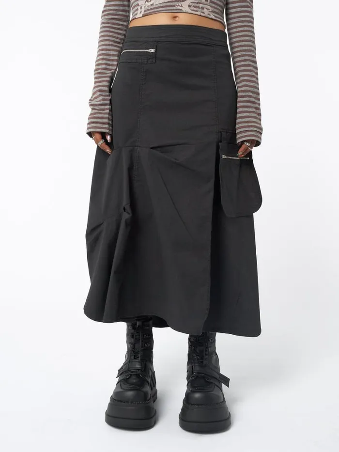 Clothing Minga London Skirts Lexi Black Tech Cargo Maxi Skirt