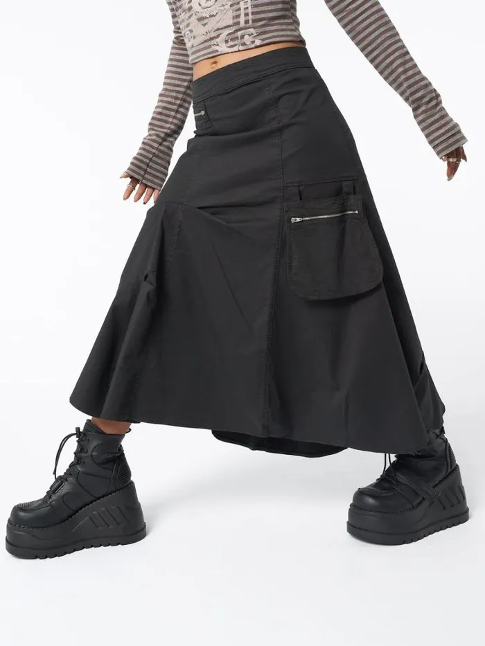 Clothing Minga London Skirts Lexi Black Tech Cargo Maxi Skirt