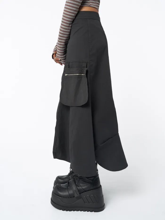 Clothing Minga London Skirts Lexi Black Tech Cargo Maxi Skirt