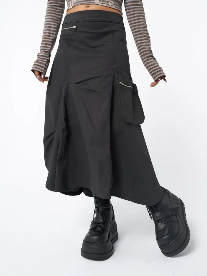 Clothing Minga London Skirts Lexi Black Tech Cargo Maxi Skirt