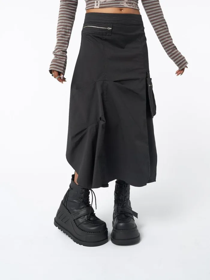 Clothing Minga London Skirts Lexi Black Tech Cargo Maxi Skirt