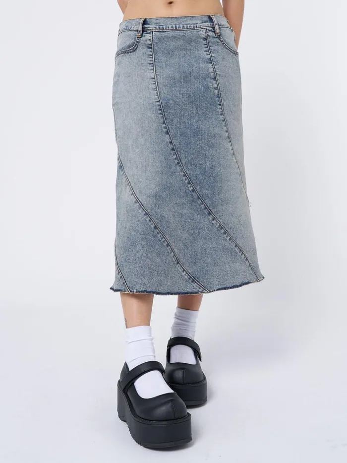 Clothing Minga London Skirts Lizzie Flared Denim Midi Skirt