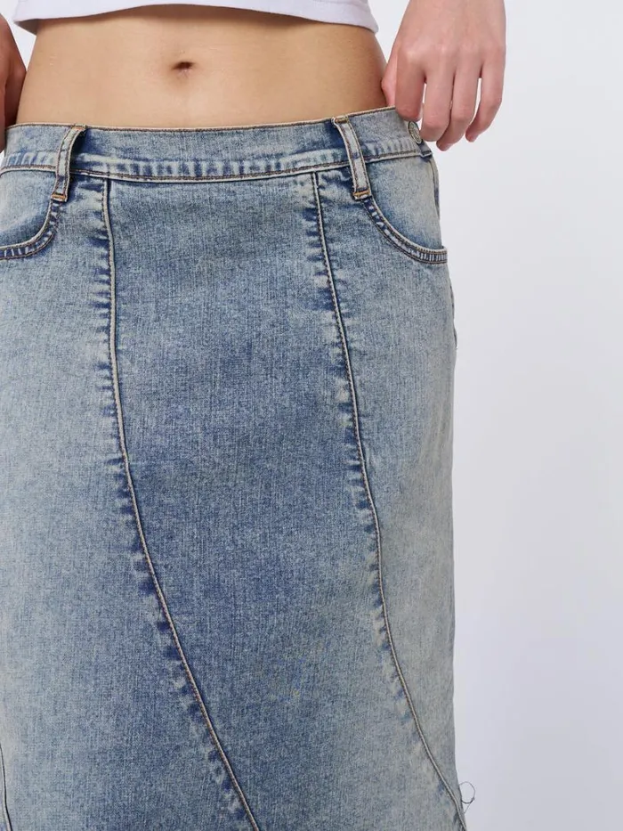 Clothing Minga London Skirts Lizzie Flared Denim Midi Skirt