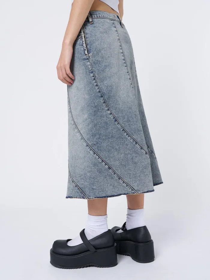 Clothing Minga London Skirts Lizzie Flared Denim Midi Skirt