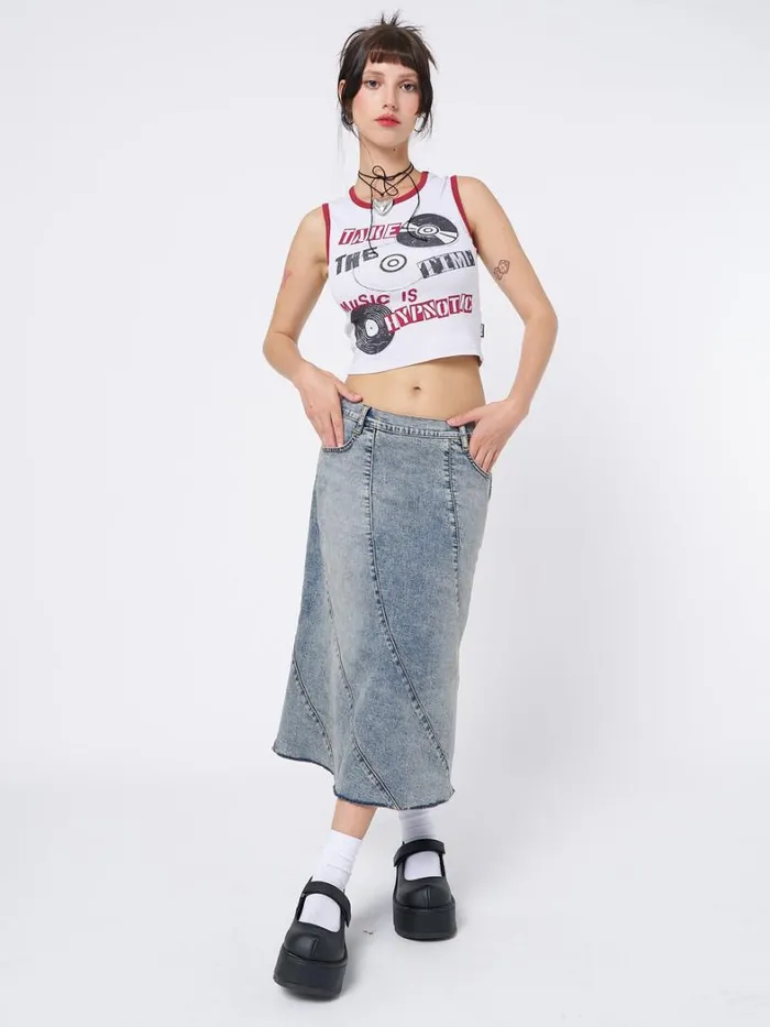 Clothing Minga London Skirts Lizzie Flared Denim Midi Skirt