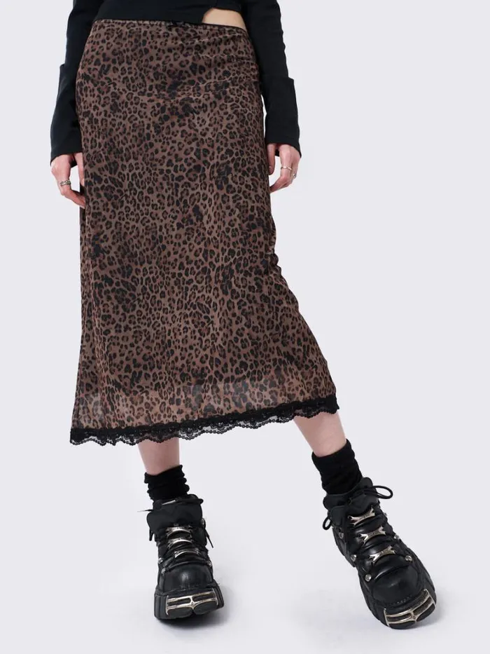 Clothing Minga London Skirts Nala Leopard Mesh Midi Skirt