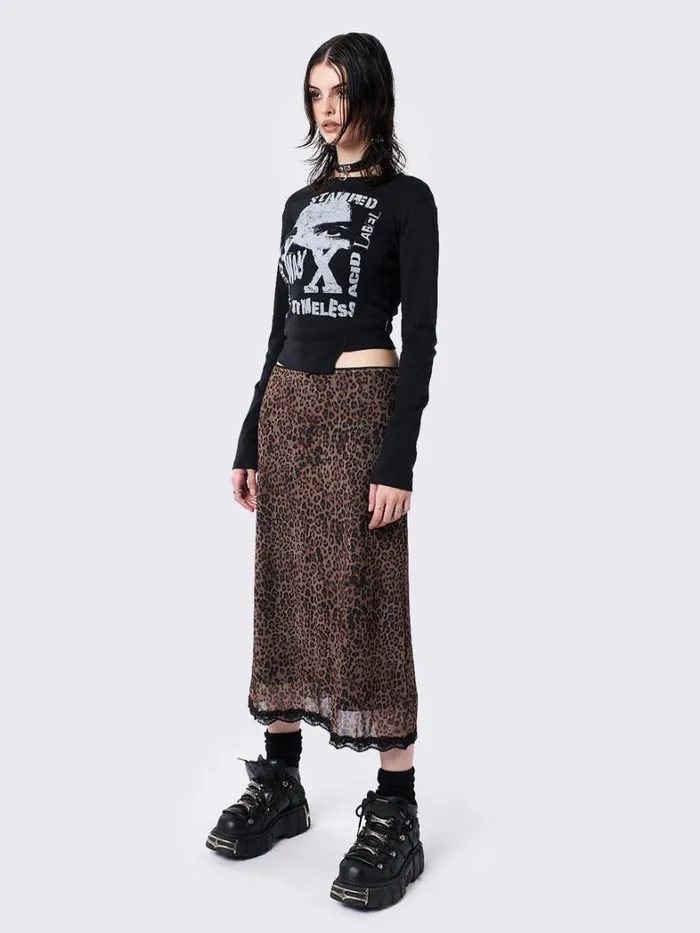 Clothing Minga London Skirts Nala Leopard Mesh Midi Skirt
