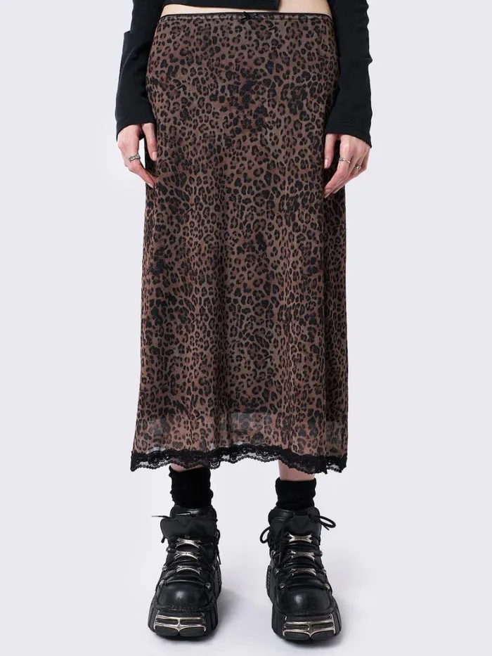 Clothing Minga London Skirts Nala Leopard Mesh Midi Skirt
