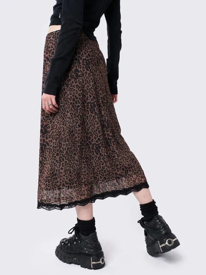 Clothing Minga London Skirts Nala Leopard Mesh Midi Skirt