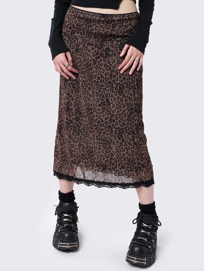 Clothing Minga London Skirts Nala Leopard Mesh Midi Skirt