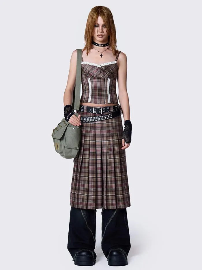 Clothing Minga London Skirts Nenna Pleated Tartan Midi Skirt