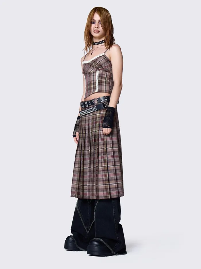 Clothing Minga London Skirts Nenna Pleated Tartan Midi Skirt