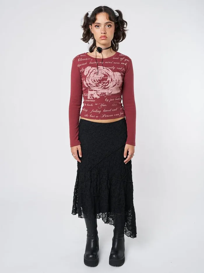 Clothing Minga London Skirts Nolia Black Lace Asymmetric Midi Skirt