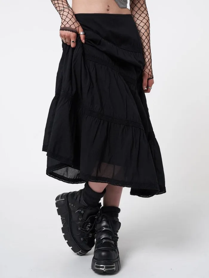 Clothing Minga London Skirts Raven Ruffle Lace Maxi Skirt