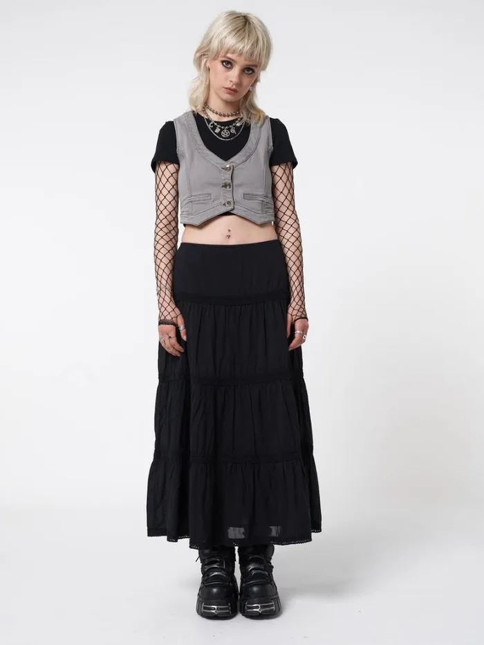 Clothing Minga London Skirts Raven Ruffle Lace Maxi Skirt