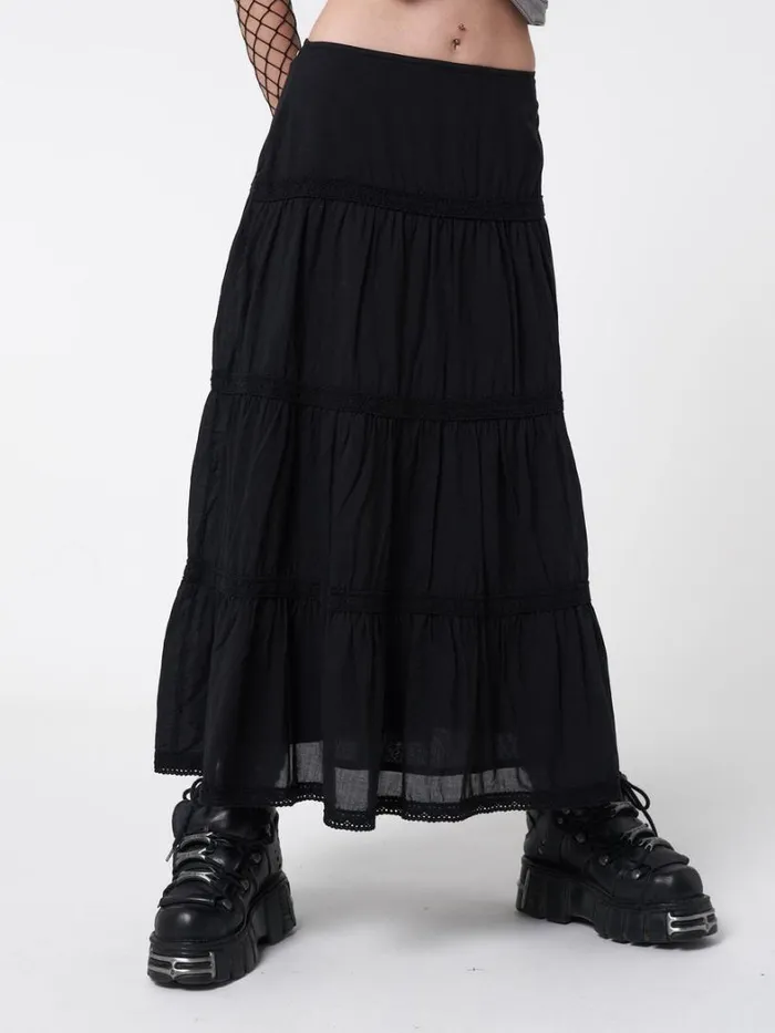 Clothing Minga London Skirts Raven Ruffle Lace Maxi Skirt
