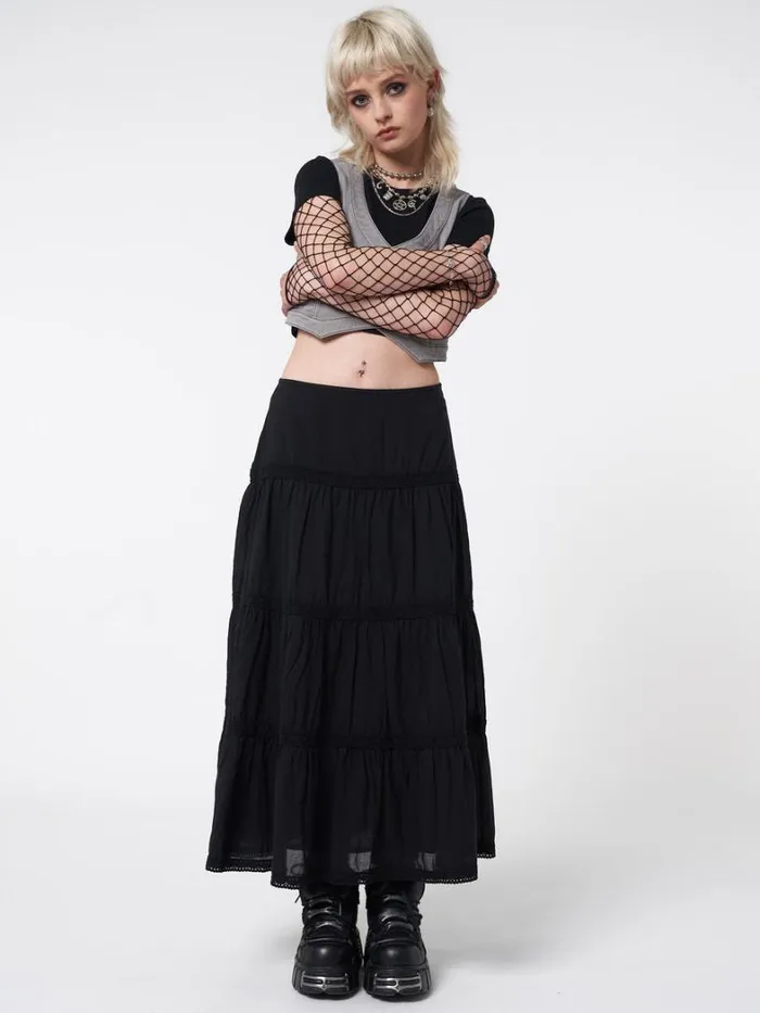 Clothing Minga London Skirts Raven Ruffle Lace Maxi Skirt