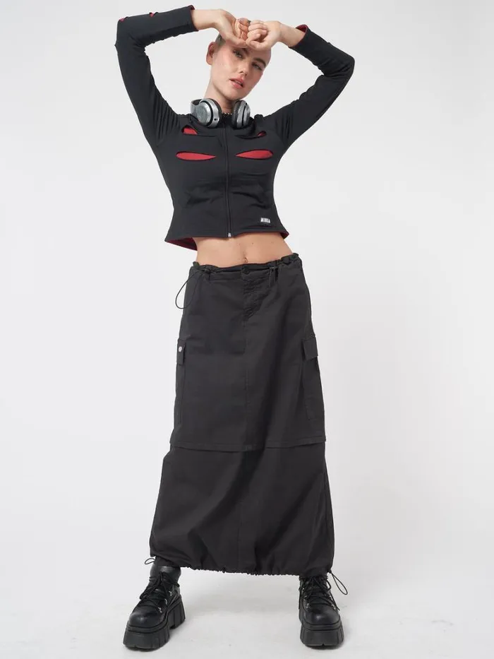 Clothing Minga London Skirts Ruby Black Maxi Tech Cargo Skirt