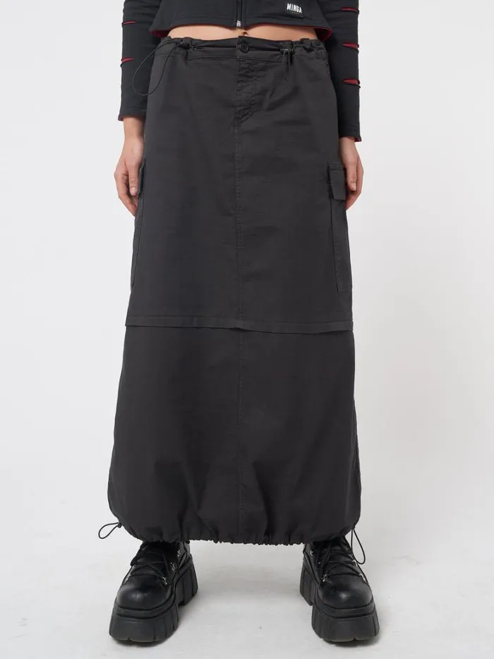 Clothing Minga London Skirts Ruby Black Maxi Tech Cargo Skirt