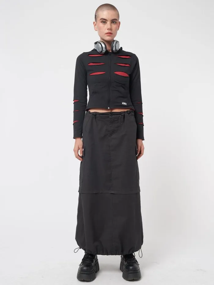 Clothing Minga London Skirts Ruby Black Maxi Tech Cargo Skirt