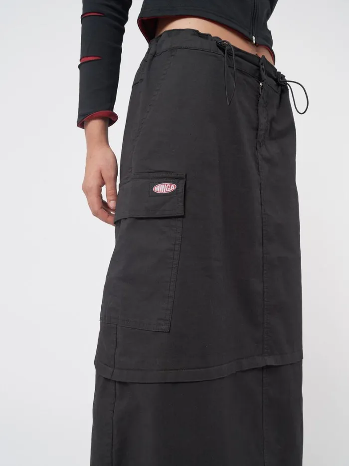 Clothing Minga London Skirts Ruby Black Maxi Tech Cargo Skirt