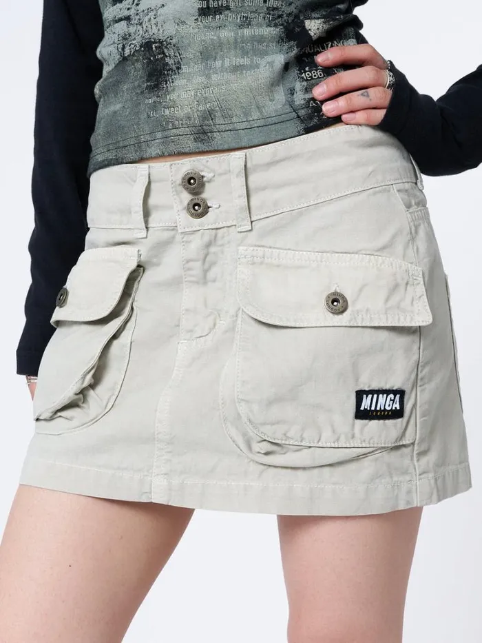 Clothing Minga London Skirts Shay Beige Cargo Mini Skirt