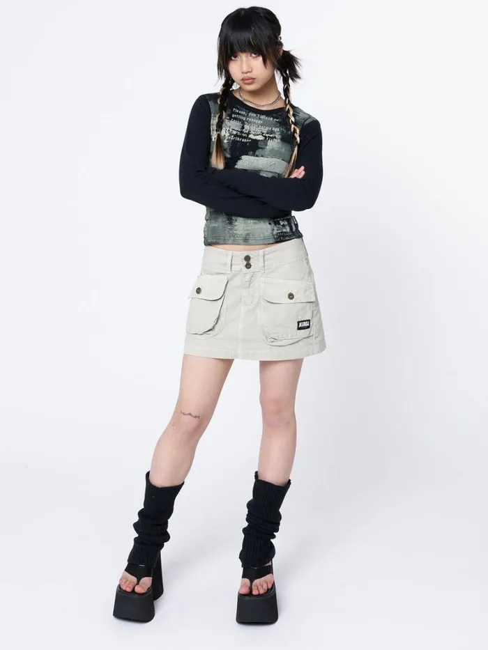 Clothing Minga London Skirts Shay Beige Cargo Mini Skirt