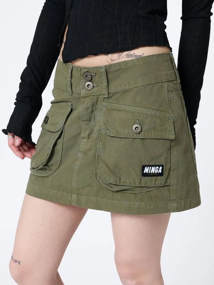 Clothing Minga London Skirts Shay Green Cargo Mini Skirt