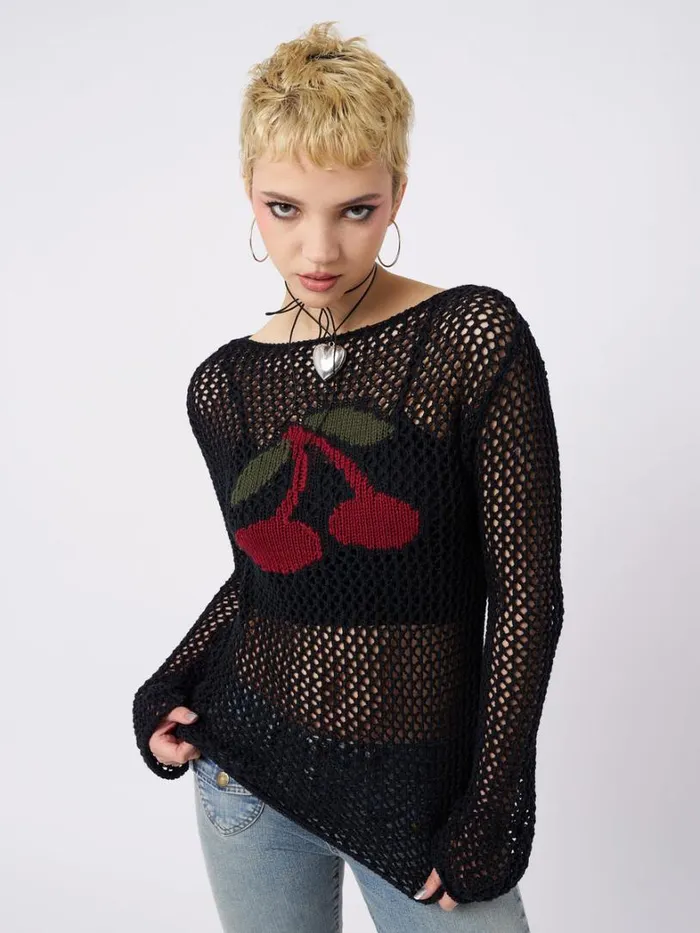 Clothing Minga London Sweaters Cerise Open Knit Jumper